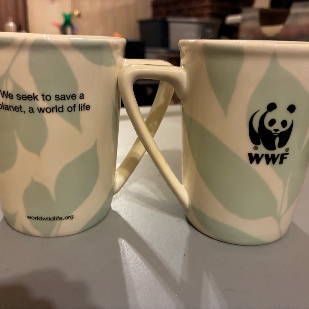 WWF Green and Cream Ceramic Mug Pair